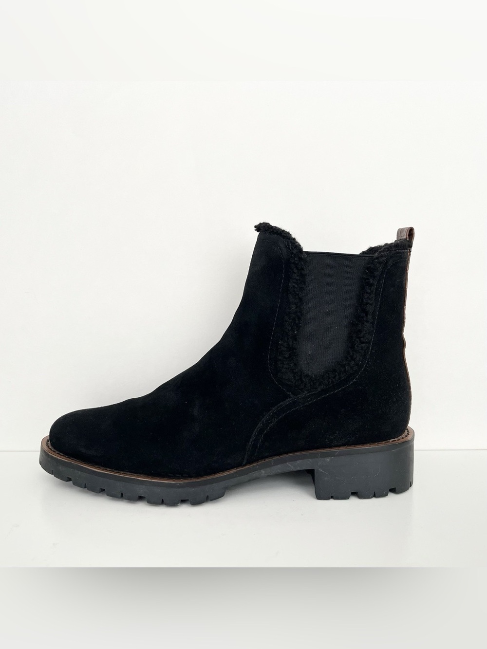 Sam Edelman Women's Jacklyn Black Suede Booties 7.5 Lug Sole Fur Winter Walking